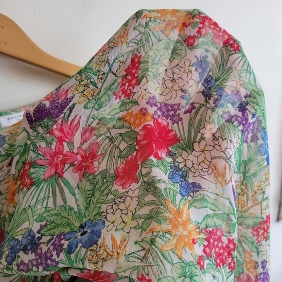 Equipment Femme 100% Silk Sheer Long Sleeve Blouse Floral Contrast Cuff Medium M - Picture 5 of 10